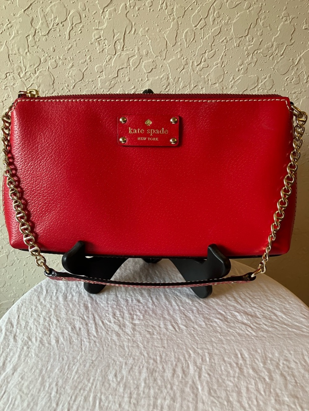 kate spade Red Leather Crossbody with Gold Chain Strap